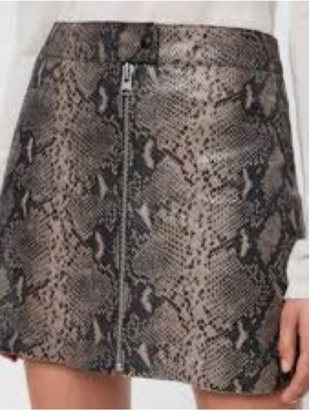 AllSaints Brown Snake-Print Real Leather Mini Skirt